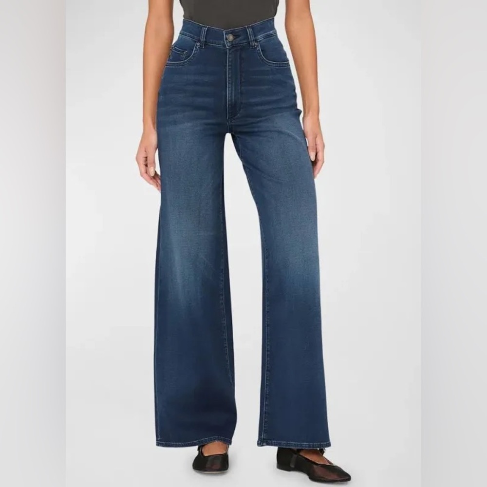 LIKE NEW- DL1961-Hepburn Wide-leg High-rise Jeans In Stream - Picture 1 of 13